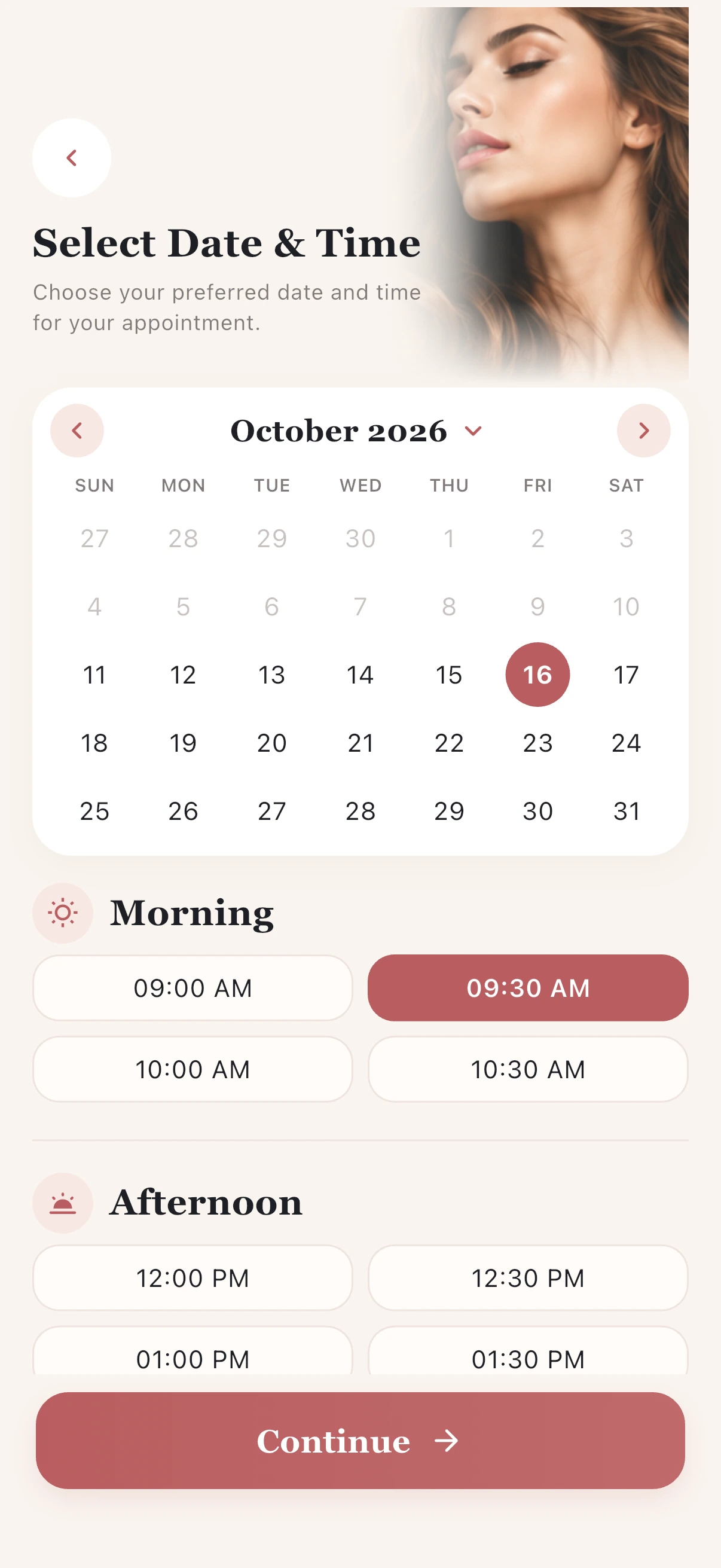 Customer app — choose date and time